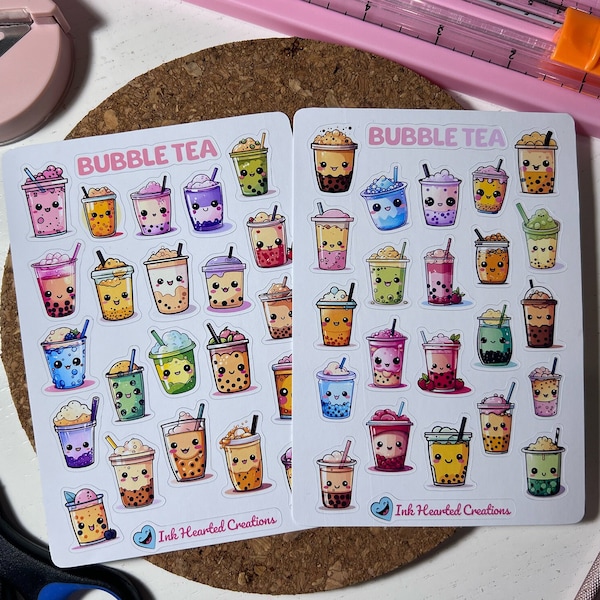 Bubble Tea Sticker Sheet, Boba Tea Sticker Sheet, Boba Tea Planner Sticker, Daily Planner Stickers, Bubble Tea Bullet Journal Sticker