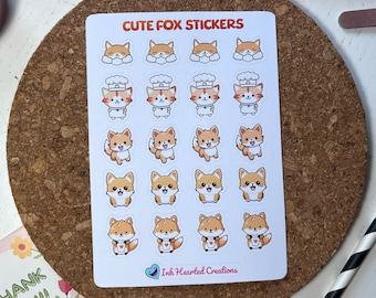 Fox Sticker Sheet, Cute Fox Planner Sticker, Daily Planner Stickers, Cute Animal Stickers, Cute Fox Bullet Journal Sticker, Cute Animal
