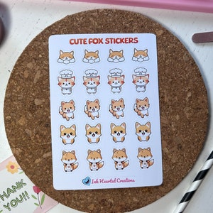 Fox Sticker Sheet, Cute Fox Planner Sticker, Daily Planner Stickers, Cute Animal Stickers, Cute Fox Bullet Journal Sticker, Cute Animal