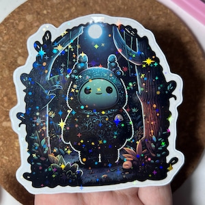 Pegatina de monstruo lindo, pegatina de monstruo Kawaii de vinilo, pegatina troquelada, pegatina de bosque, pegatina resistente al agua, pegatina de computadora portátil, Sticke brillante