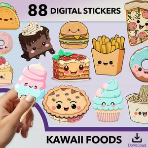 Fast Food PNG kawaii sticker, sticker png bundle, printable sticker, kawaii food clip art, sticker png, sticker download, dessert png