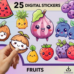 Fruit PNG sticker, kawaii sticker, fruit sticker, fruit clipart, sticker png bundle, printable food png, food sticker, food clipart