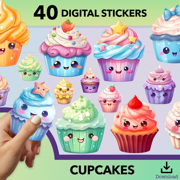 Cupcake png sticker, cupcake sticker png, sticker png bundle, printable sticker, cupcake clipart, cake sticker, cake png, commercial use