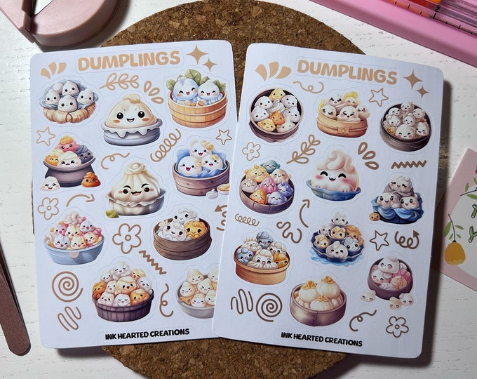 Little Dumpling Sticker Sheet • Hand Drawn • Kawaii Design • Cute Food ...