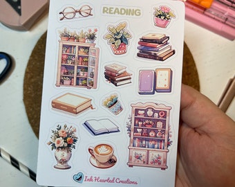 Reading Sticker Sheet, Pastel Books Sticker, Cozy Sticker Sheet, Books Bullet Journal Stickers, Kawaii Plants Sticker, Book Lover Sticker
