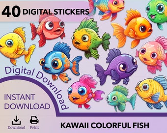 Fisch PNG Aufkleber, Aufkleber PNG Paket, druckbare Aufkleber, Fisch Clipart, Kawaii Tier Aufkleber, Aufkleber PNG, Koi Fisch PNG, Clownfisch Aufkleber