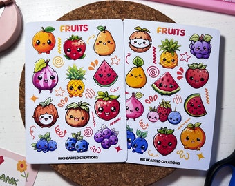 Fruits Mini Sticker Sheet, Kawaii Fruits Planner Sticker, Planner Sticker Sheet, Bullet Journal Sticker, Journal Sticker, Fruit Scrapbooking