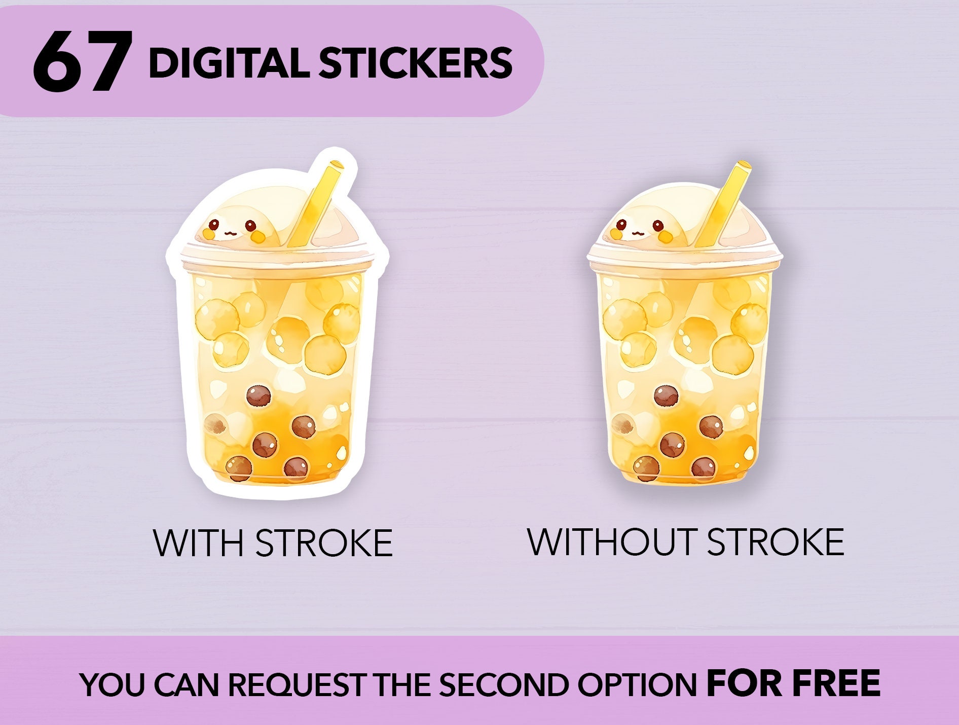 Tapioca Sticker Bubble Tea PNG, Kawaii Sticker, Sticker Png Bundle, Watercolor Sticker ...