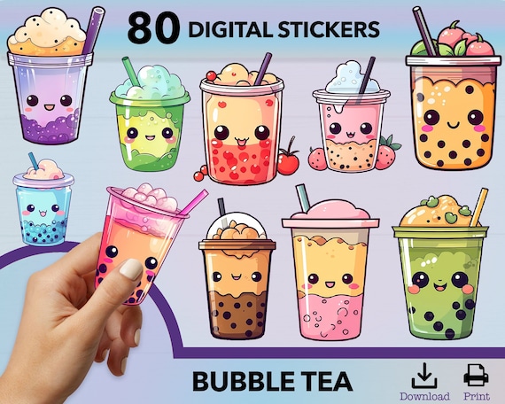 Bubble Tea PNG, kawaii sticker, sticker png bundle, printable sticker, boba tea clipart, stickers png, sticker download, pearl tea png