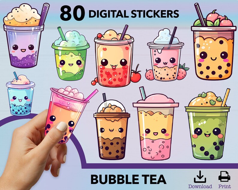 Tapioca Sticker Bubble Tea PNG, Kawaii Sticker, Sticker Png Bundle, Printable Sticker ...