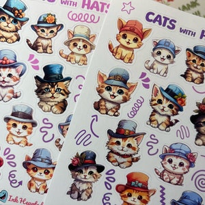 Cats with Hats Sheet, Cat Stickers, Kitten Sticker Sheet, Kitty, Cute Animal Sticker, Daily Planner Sticker, Bullet Journal, Kids Sticker