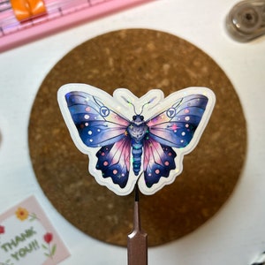 Moth Sticker, Purple Moth Sticker, Butterfly Sticker, Cute Goth Moth, Die-Cut Sticker, Water Resistant Sticker, Laptop Sticker