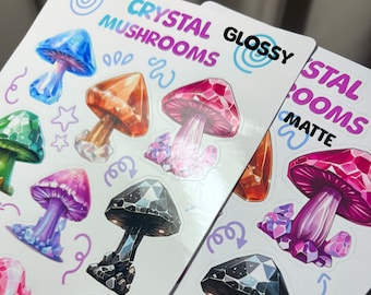 Crystal Mushroom Sticker Sheet Bundle, Mushroom Sticker Pack, Sparkling Mushroom Sticker, Mushroom Journal Sticker, Scrapbooking Sticker