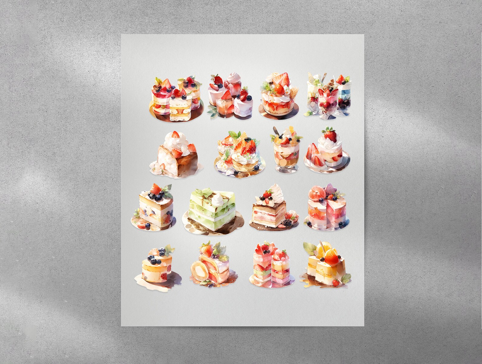 Cake PNG Watercolor Sticker, Sticker Png Bundle, Printable Sticker ...