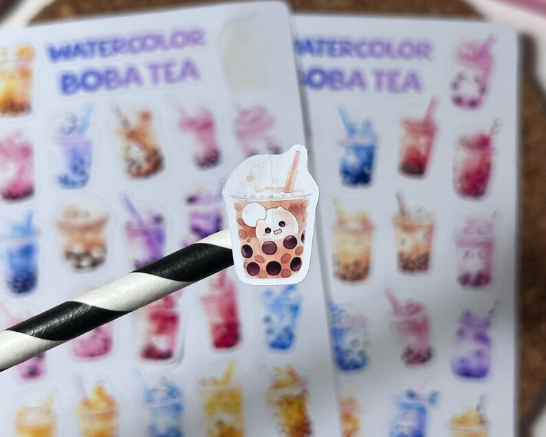 Bubble Tea Sticker Sheet, Watercolor, Boba Tea Sticker Sheet, Boba Tea ...