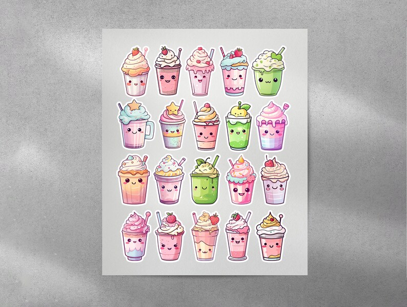 Milkshake PNG, Kawaii Sticker, Sticker Png Bundle, Printable Sticker