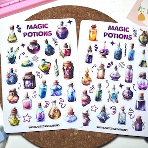 Feuille d'autocollants de potions magiques, avec autocollants pour agenda de potions, feuille d'autocollants d'agenda, Sticker Bullet Journal, scrapbooking magique kawaii