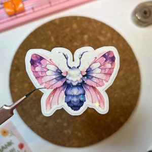 Moth Sticker, Purple Moth Sticker, Butterfly Sticker, Cute Goth Moth, Die-Cut Sticker, Water Resistant Sticker, Laptop Sticker