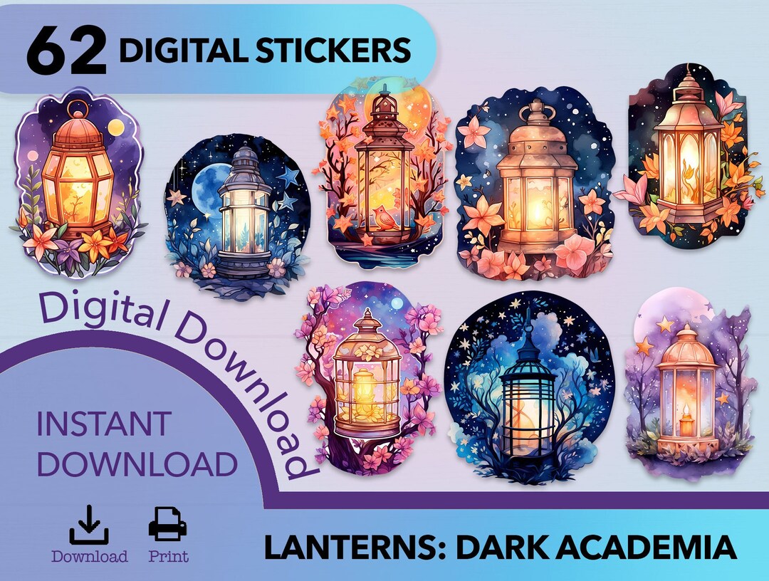Lantern PNG Kawaii Sticker Clip Art Bundle Dark Academia Etsy
