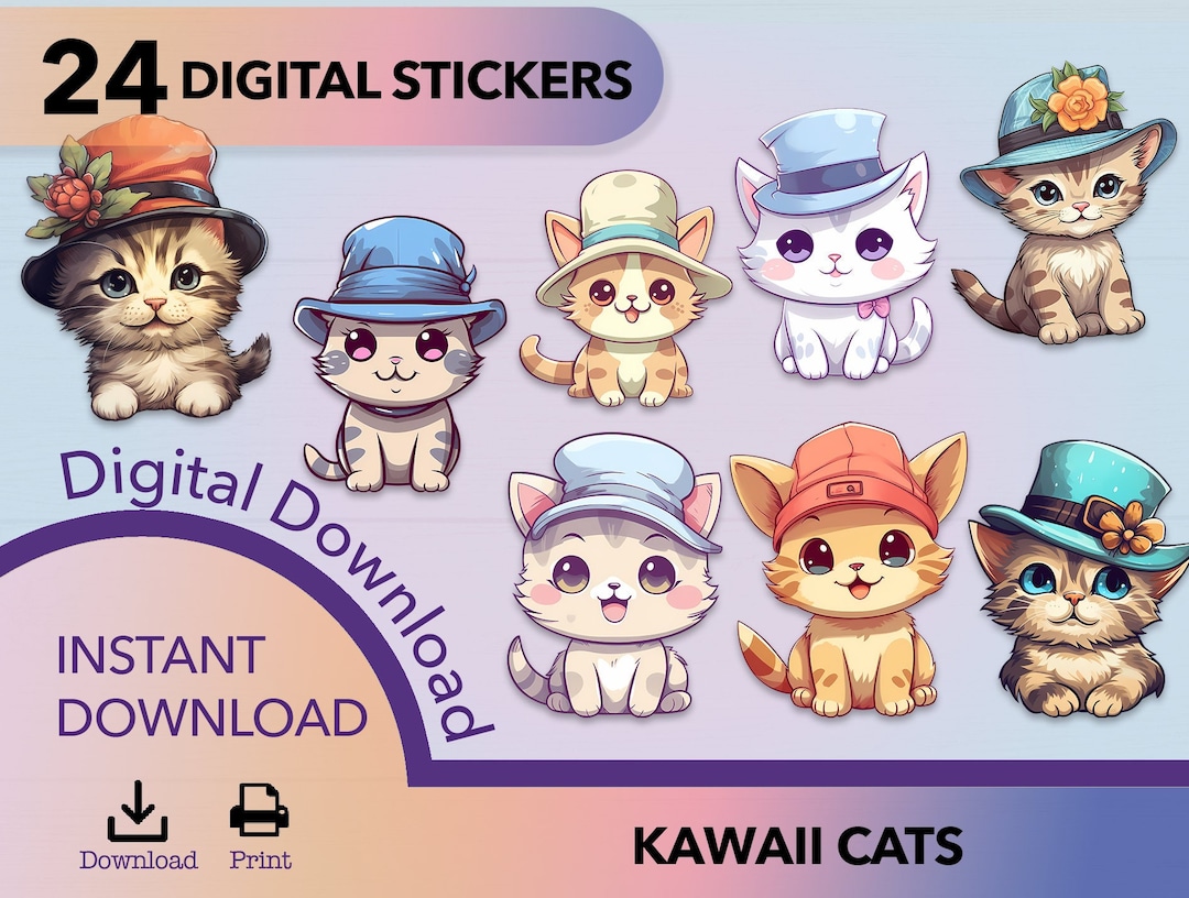 Cat PNG, Kawaii Sticker, Sticker Png Bundle, Cute Cat Sticker, Cat ...