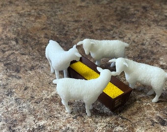 Charming Plastic Toy Sheep Set - Playful Fun for Everyone…. feeding trough not included.