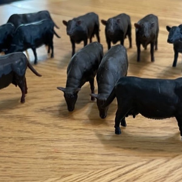 Set of  Realistic Toy BLACK  Angus Cows - Perfect for Farm Play and Decor  Animal Playset Cows