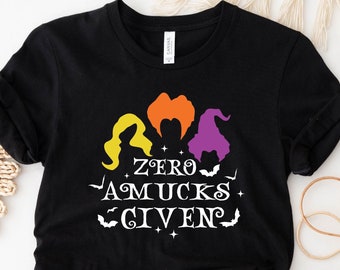Camiseta "Zero Amucks Given", camisetas grupales de Halloween, camiseta de Halloween de brujas, camisetas de Hocus Pocus, camiseta de Halloween