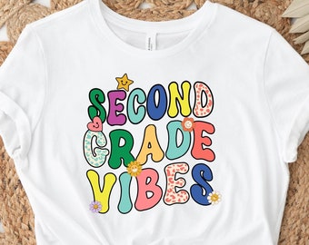 Camiseta con vibras de segundo grado, camiseta de regreso a clases, camiseta de segundo grado, camiseta retro vintage para segundo grado, regalo para maestros, regreso a clases