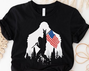 Camiseta con la bandera estadounidense de Pie Grande, camiseta con la bandera estadounidense de Pie Grande Rock and Roll, camiseta patriótica, camiseta patriótica de Pie Grande, 4 de julio