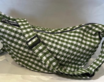 Large  green Gingham Half-Moon Crossbody Bag  Handmade with care,  individuality in every piece.