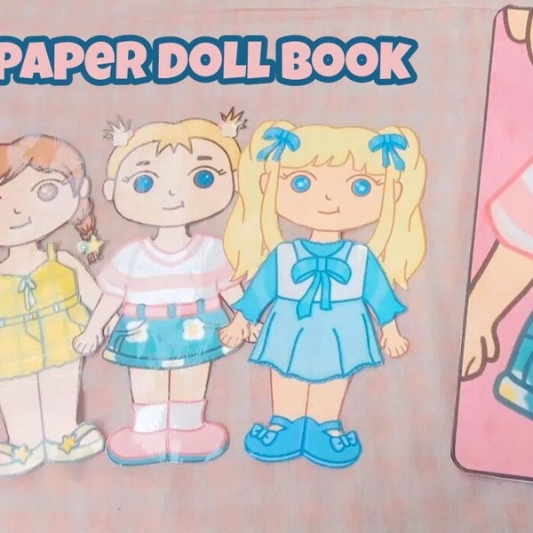 Printable Book - Girls Activity Book, Kids Activities, Paper Crafts for Kid, Paper Doll Dress Up paper, Paper Doll Book, Paper Doll Play