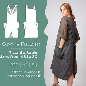 Cross Back Pinafore Sewing Pattern. A4 PDF sewing pattern. Apron sewing pattern. DIY cross back apron. Sewing pattern. Do It Yourself.