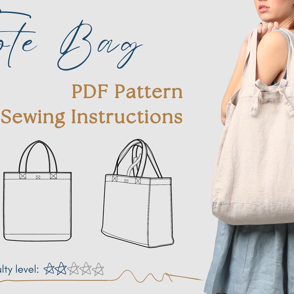 Tote Bag pattern. A4 PDF sewing pattern. Beach Bag pattern. DIY crafts. Beginner sewing patterns. Do It Yourself sewing pattern.