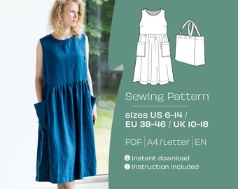 Dress & Tote Bag Sewing Patterns | Sleeveless Linen Dress (PDF)