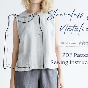 Sleeveless Top Pattern. A4 PDF sewing patterns. DIY Women Blouse. Printable sewing pattern. Do It Yourself sewing pattern. Do It Yourself.