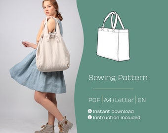Big Shoulder Bag, Shopper Bag Sewing Pattern PDF A4, LETTER Pattern, Tutorial Tote Bag pattern, Market Bag PDF Sewing Pattern