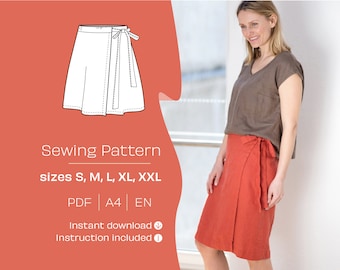 Wrap skirt pattern. A4 PDF sewing patterns. DIY Wrap Skirt. Printable sewing pattern. Do It Yourself sewing pattern. Do It Yourself.