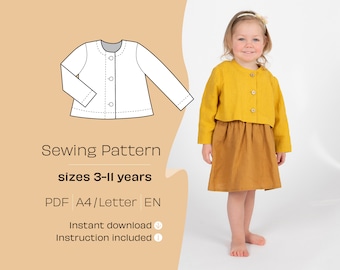Girls' Dora Jacket Sewing Pattern, Sizes 3-11Y (PDF Pattern)