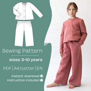 Naaipatroon meisjespak, broek en jasje (pdf-patroon 3-10Y)