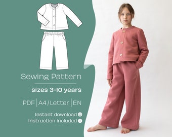 Girl's Suit Sewing Pattern, Pants and Jacket (PDF Pattern 3-10Y)