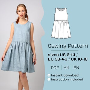Short Dress Sewing Pattern. A4 PDF sewing pattern. DIY Dress. Printable dress pattern. Do It Yourself pattern. Digital patterns.
