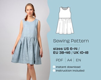 Short Dress Sewing Pattern. A4 PDF sewing pattern. DIY Dress. Printable dress pattern. Do It Yourself pattern. Digital patterns.