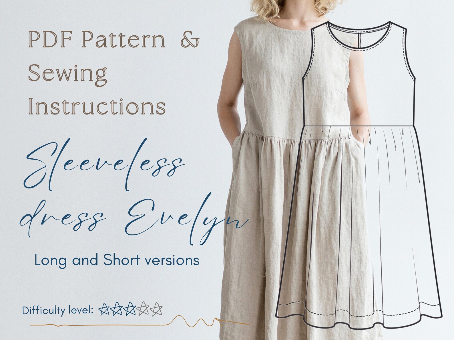Long Dress Evelyn Pattern. PDF Sewing Pattern. DIY Dress. Etsy