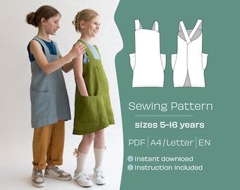 Kids Apron Sewing Pattern, Cross Back Pinafore (PDF Pattern)