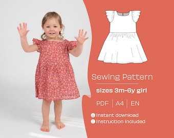 Cap Sleeve Girls Dress Sewing Pattern, Sizes 3m-6y (PDF Pattern)