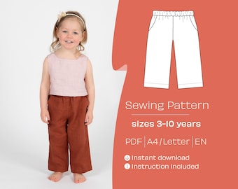 Pippa Pants Sewing Pattern PDF, Kids Shorts, Sizes 3-10Y (Digital Download)