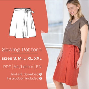 Wrap skirt pattern, Slit skirt sewing pattern, Skirt Pattern PDF, Sewing Pattern, Skirt pattern A4 / Letter PDF, Slit skirt PDF
