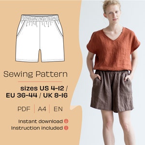 Shorts sewing pattern. A4 PDF sewing pattern. DIY Shorts. Printable sewing pattern. Do It Yourself sewing pattern. Do It Yourself.