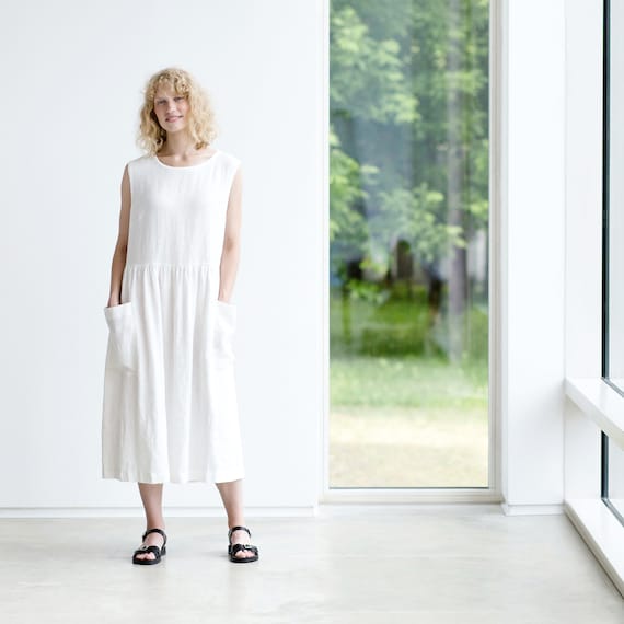 linen smock dress pattern Linen Smock Dress Sewing Pattern, Sleeveless, Patch Pockets (PDF Pattern)