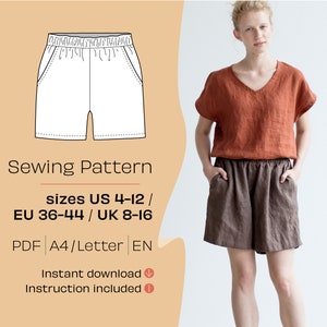 Shorts and trousers sewing pattern, 2in1 sewing pattern, Wide leg pants pattern PDF, Women trousers pattern, A4/Letter PDF pattern